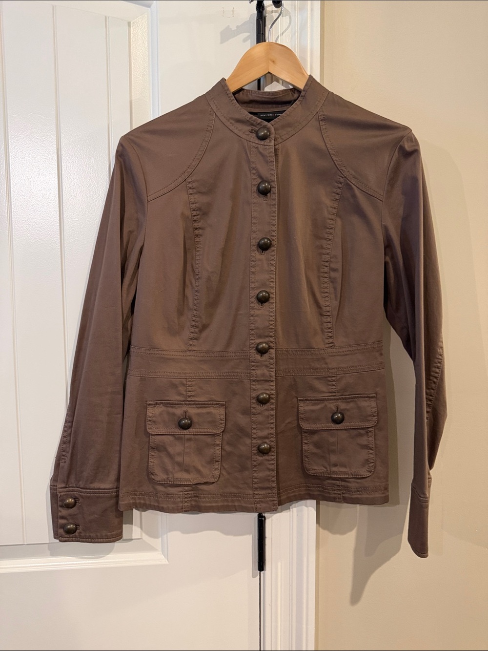 New York & Company Brown Utility Button-Front Jacket
